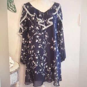 Blue Off the Shoulder Bishop Sleeve Sundress